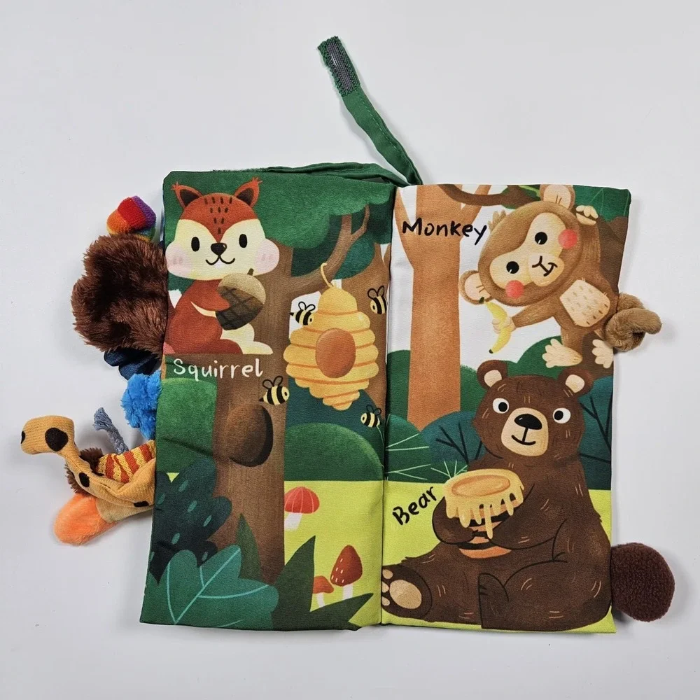 Baby Cloth Book Safari Theme Jungly Tails Crinkle Sensory Squeek Toy Hahaland